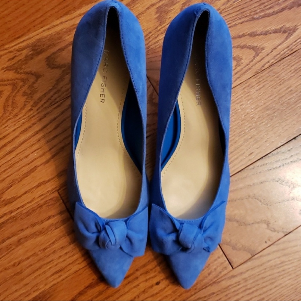 Blue suede heels